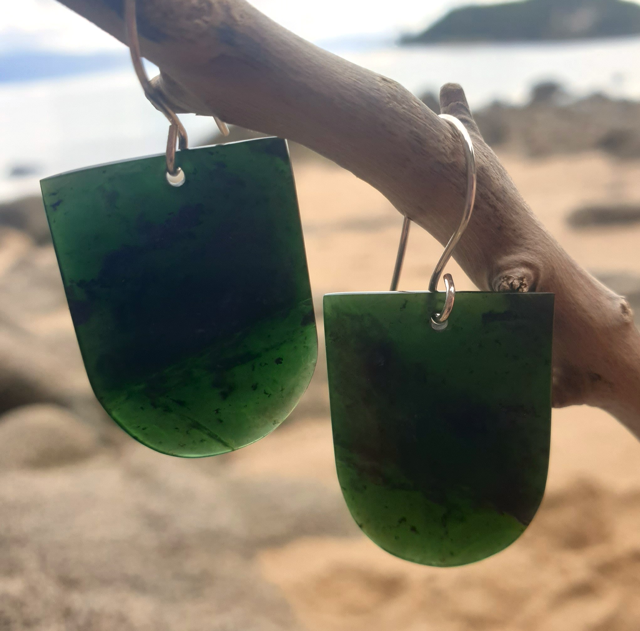 Antigorite Serpentine Arch Earrings - Deep Green