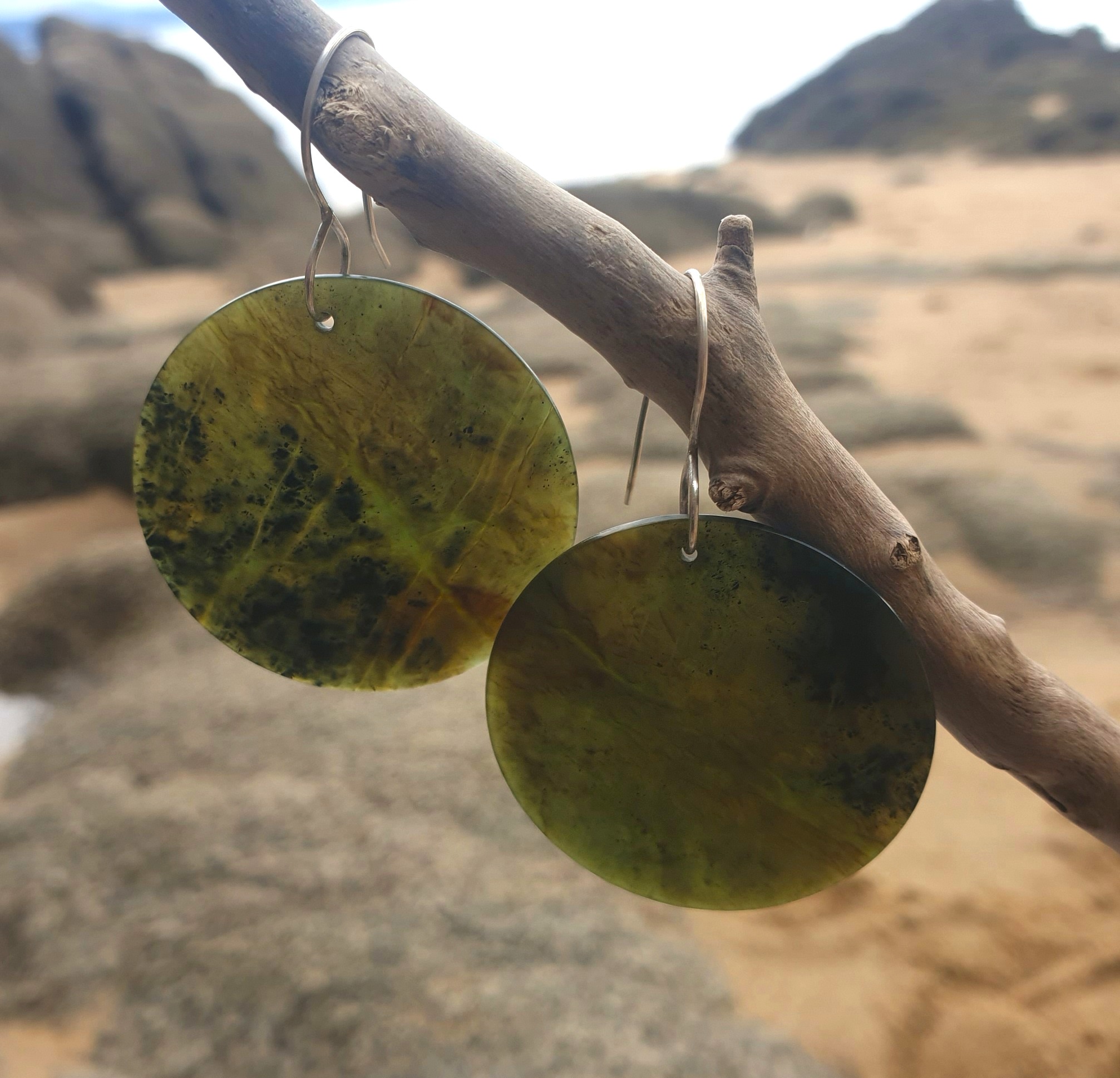 Antigorite Serpentine Disk Earrings - Image 2