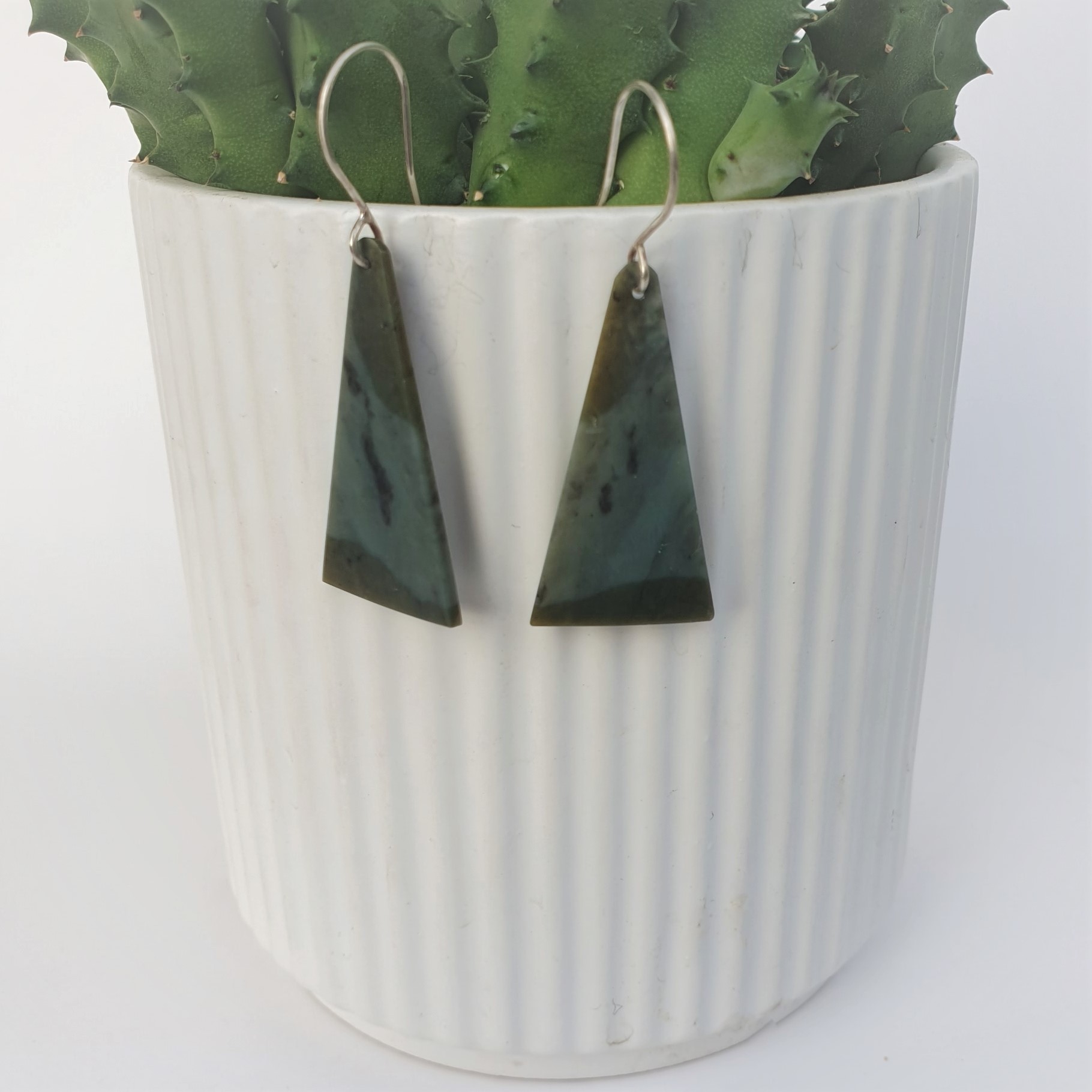 Nelson Blue Nephrite Jade Triangle Earrings - Image 2