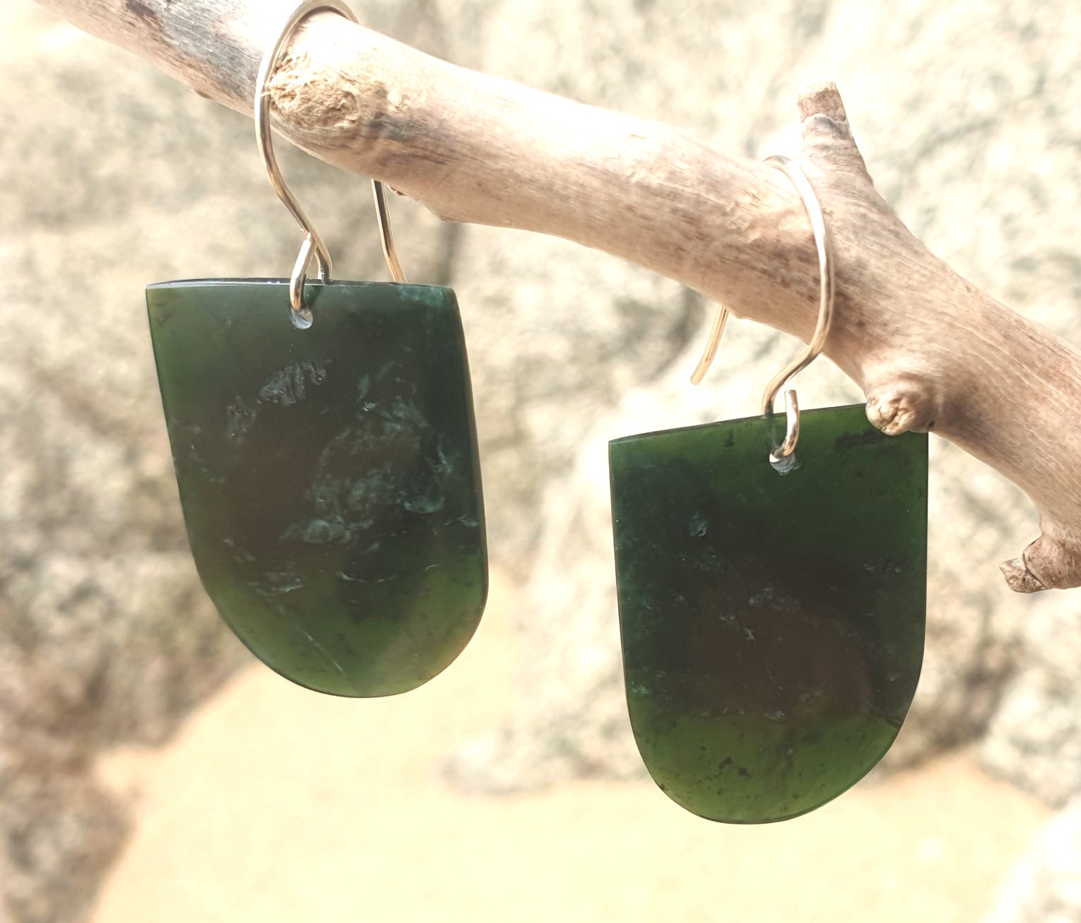 Antigorite Serpentine Arch Earrings - Deep Green - Image 2